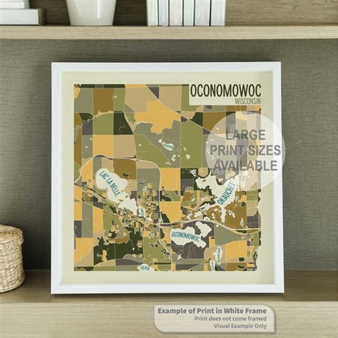 Oconomowoc Wisconsin Art Map Print Waukesha County Lake Etsy