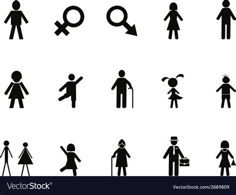 Black Male Female Stick Figure Icons Set Vector Image