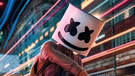 Dj Marshmello With Led Mask Is Wearing Brown Jacket In
