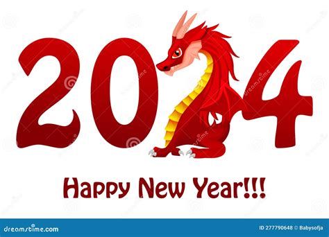 Chinese Happy New Year 2024 Cute Dragon Greeting Card With Red