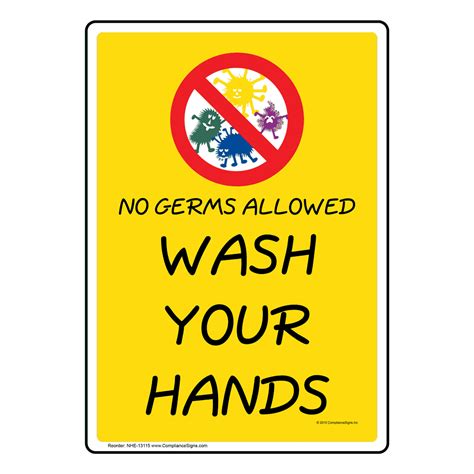 No Germs Allowed Wash Your Hands Sign Nhe 13115 Hand Washing