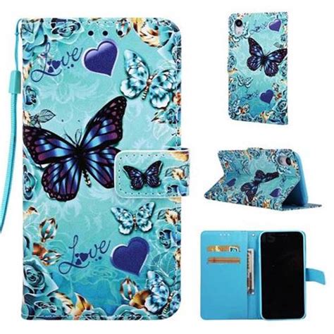 Love Butterfly Matte Leather Wallet Phone Case For Iphone Xr 61 Inch
