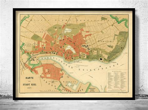 Kiel is a city in northern germany and the capital. Old Map of Kiel Germany 1887 - VINTAGE MAPS AND PRINTS