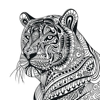 How to make coloring pages to print? Vector Illustration of an Abstract Ornamental Tiger ...