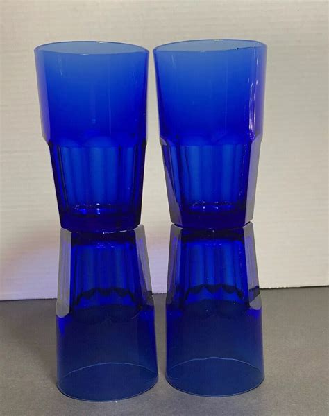 Set Of 4 Libbey Crisa Cobalt Blue 14 Oz Tumblers Glasses Paneled Base 5 5 Tall Ebay
