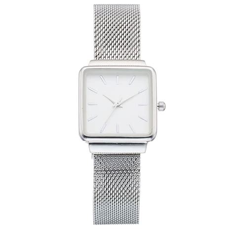 Womens Square Dial Mesh Band Watch Size Small Silver Mesh Band