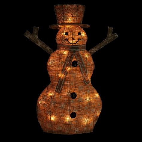 24 Lighted Natural Snowflake Burlap Standing Snowman Christmas Outdoor