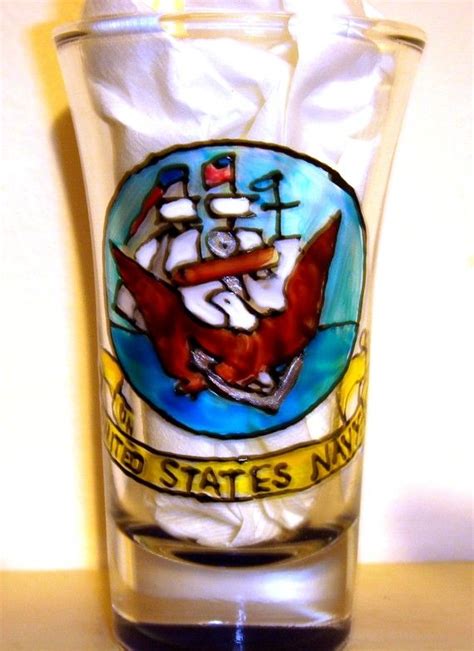 Us Navy Shot Glass Hand Painted Crest Insignia By Ccscrafts 8 50 Hand Painted Make Happy