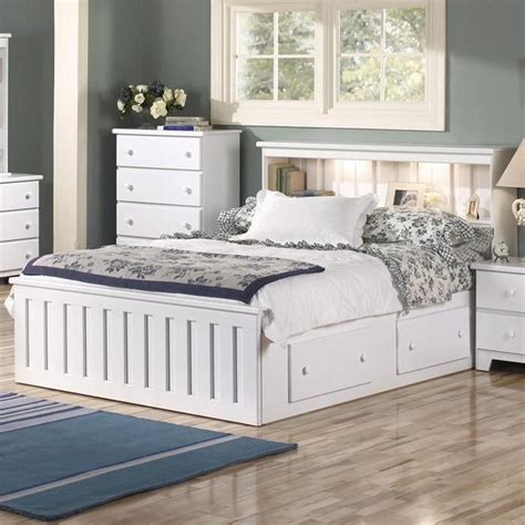 What size no matter what you're looking for in a king bedroom set, we've got something to suit your needs just visit your local badcock home furniture. Shaker Queen Captain Bookcase Bed in White | Nebraska ...