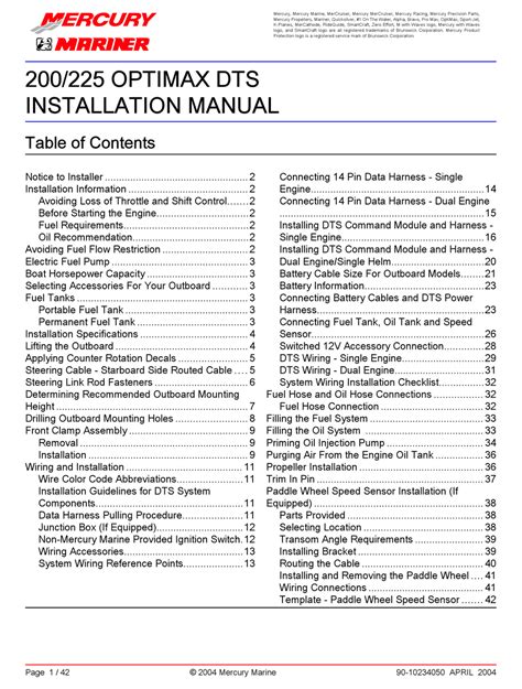 Mercury 225 Optimax Dts Installation Manual Pdf Download Manualslib