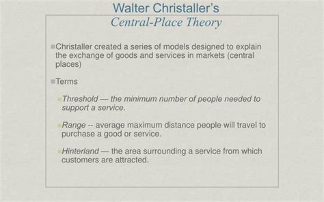 Ppt Walter Christallers Central Place Theory Powerpoint Presentation