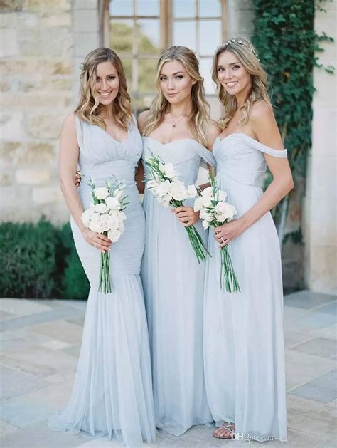 Beach Bridesmaid Dresses 2016 Light Sky Blue Chiffon Ruched Off The