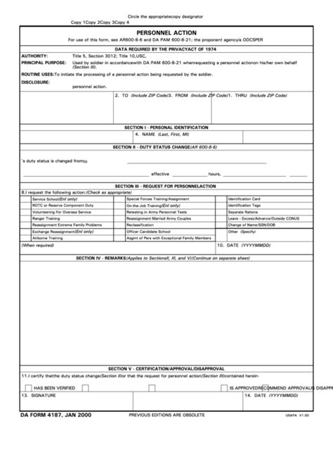 Da Form 4187 Personnel Action Printable Pdf Download