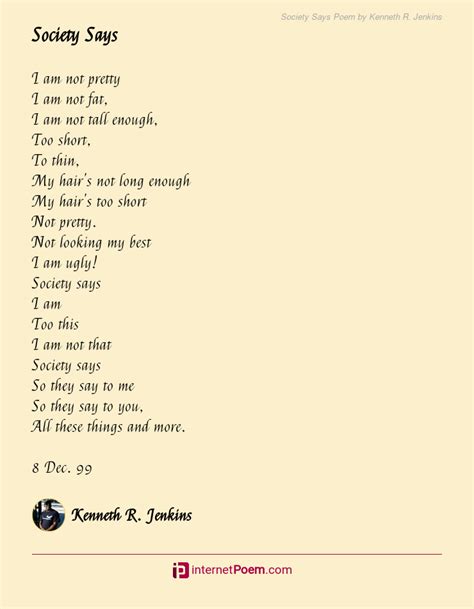 Society Says Poem By Kenneth R Jenkins
