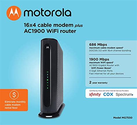 Motorola Mg7550 Modem With Built In Wifi Approved For Comcast