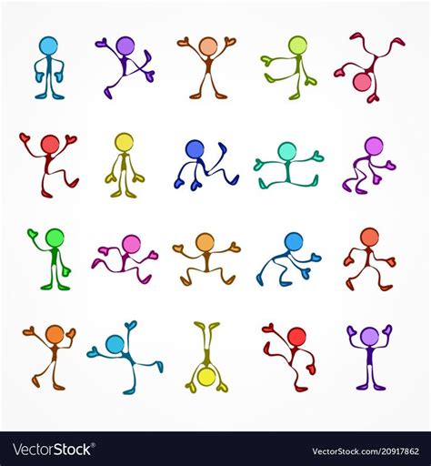 Collection Of Color Stick Moving Figures With Different Poses Human