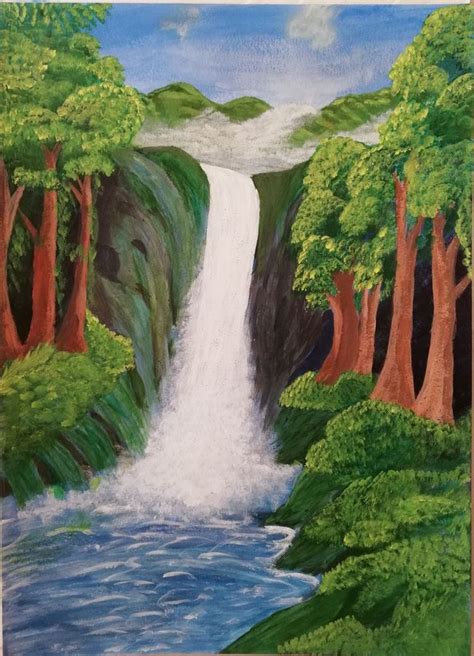 Buy Waterfall Across Mountains Painting At Lowest Price By