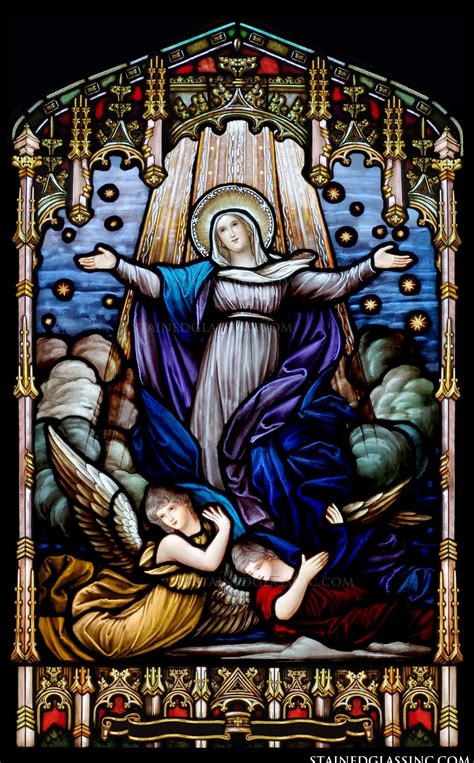 Assumption Of Mother Mary Religious Stained Glass Window