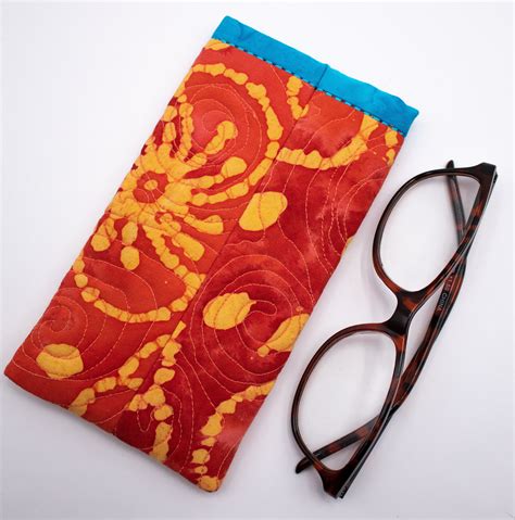 Eyeglass Case Fabric Soft Eyeglass Case Padded Glasses Case Orange Batik Free Motion Quilting