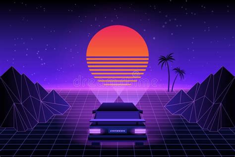 80s Retro Sci Fi Background Vector Retro Futuristic Synth Retro Wave