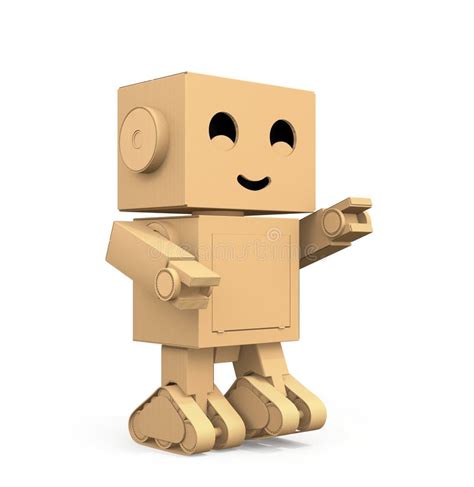 Cute Cardboard Robots Isolated On White Background Stock Illustration