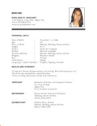 image result  personal biodata format  students simple resume