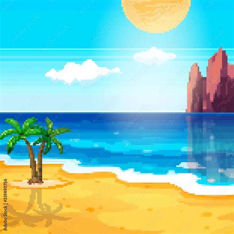 Pixel Background For Summer Vacationsummer Beach Game Background