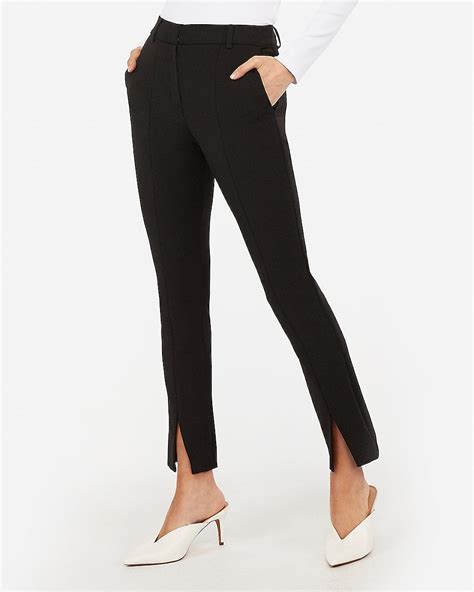 Express High Waisted Front Slit Cropped Skinny Pant In Pitch Black