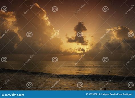 Sunrise On The Caribbean The Rays Of The Rising Sun Break Through The