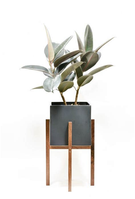 Large Mid Century Modern Plant Stand With Ceramic Pot Plant Stand
