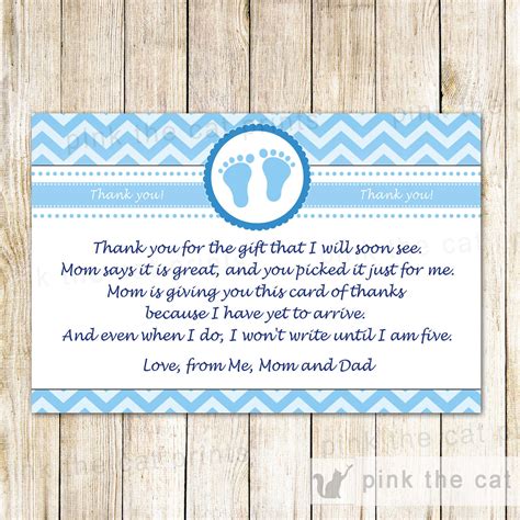 Baby Boy Shower Thank You Card Note Blue Chevron Pink The Cat