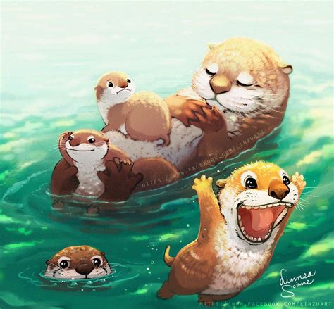 Otter's family trip by Linzu.deviantart.com on @DeviantArt | Otter