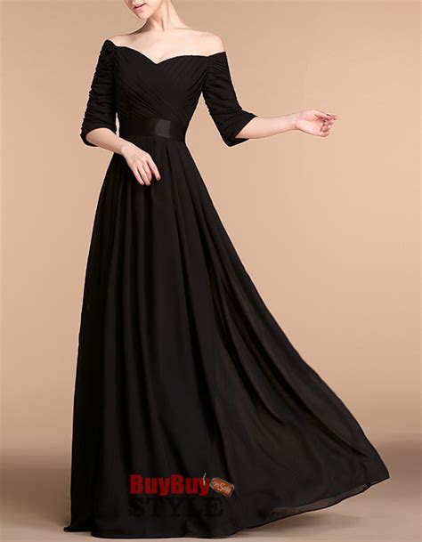 Elegant Off The Shoulder Black Long Chiffon Mother Of The Bride Evening