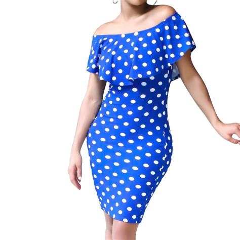 Women Sexy Slash Neck Print Polka Dot Dress 2019 Summer Ruffle Mini