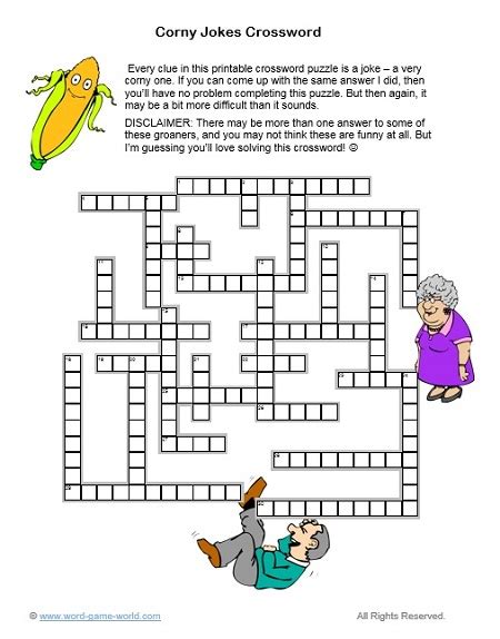 A Printable Crossword Puzzle All About Corny Jokes