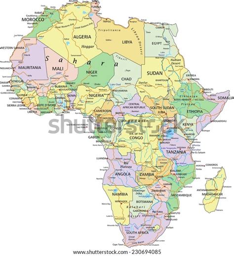 Africa Highly Detailed Editable Political Map Stock Vector Royalty