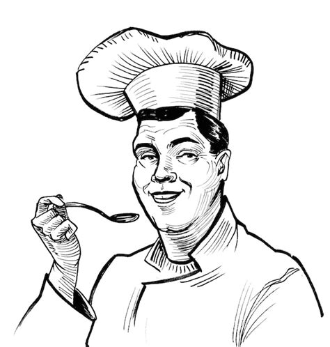 Premium Photo A Black And White Drawing Of A Chef With A Spoon In His