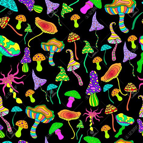 Bright Hallucinogenic Decorative Fantastic Mushrooms Rainbow Colors