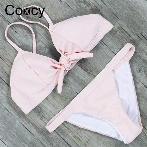 Coxcy 2018 Sexy Biquíni Definir Arco Laço Praia Swimwear Terno Mulheres Banho Biquíni Conjunto