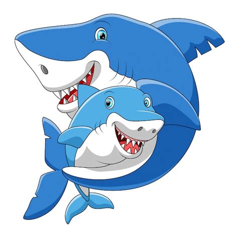 Familia De Tiburones De Dibujos Animados Lindo Jugando Juntos Vector