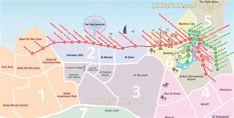 Dubai Top Tourist Attractions Map Metro Rta Plan With Red And Green