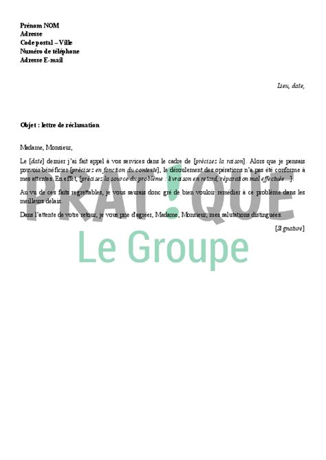 Lettre Type De Réclamation Pratiquefr