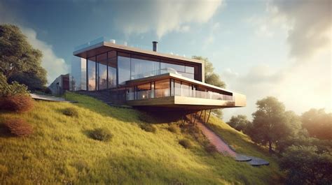 Premium Photo Hilltop Modern Home With Generative Ai