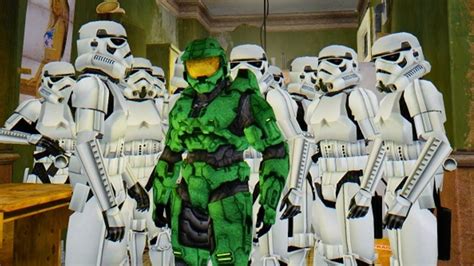 Halo Master Chief Vs Stormtrooper Army Epic Battle Youtube