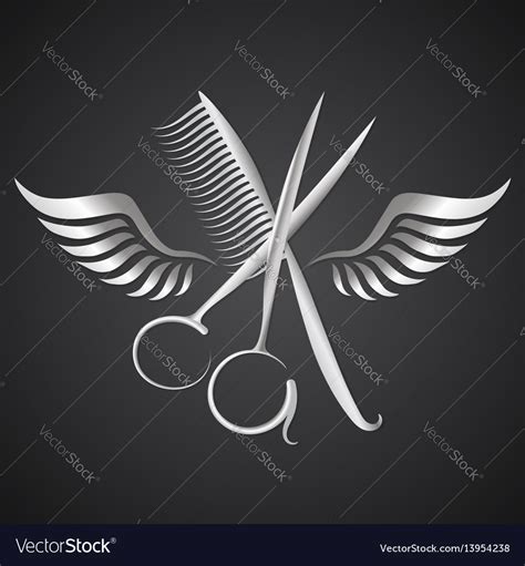 Scissors And Comb With Wings Silhouette Royalty Free Vector