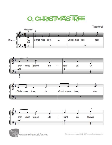 O Christmas Tree From A Charlie Brown Christmas Beginner Piano Sheet