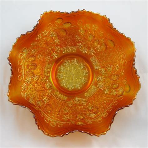 Antique Fenton Marigold Leaf Chain Carnival Glass Ruffled Bowl Carnival Glass