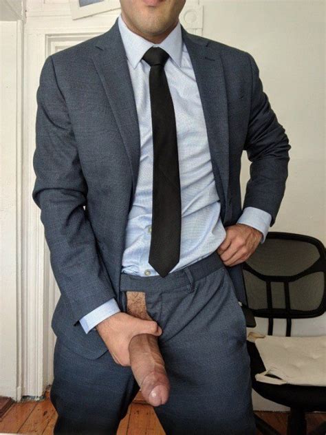 Suit And Tie Guy Shows His Giant Uncut Dick Guyseyes