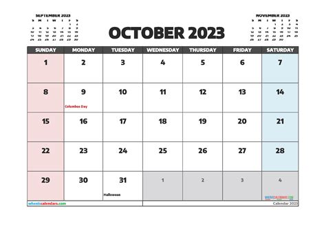 October 2023 Calendar With Holidays Pdf And Image