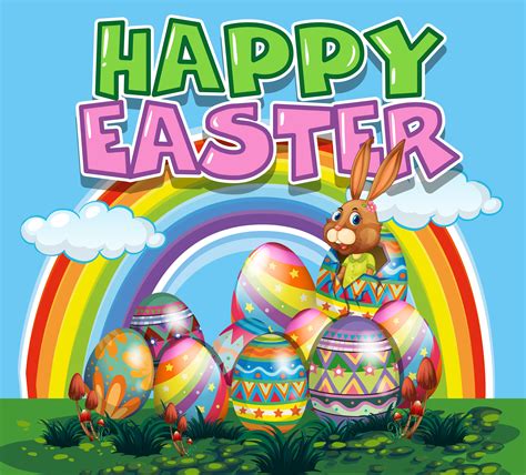 Happy Easter Poster With Bunny And Colorful Eggs 445969 Vector Art At